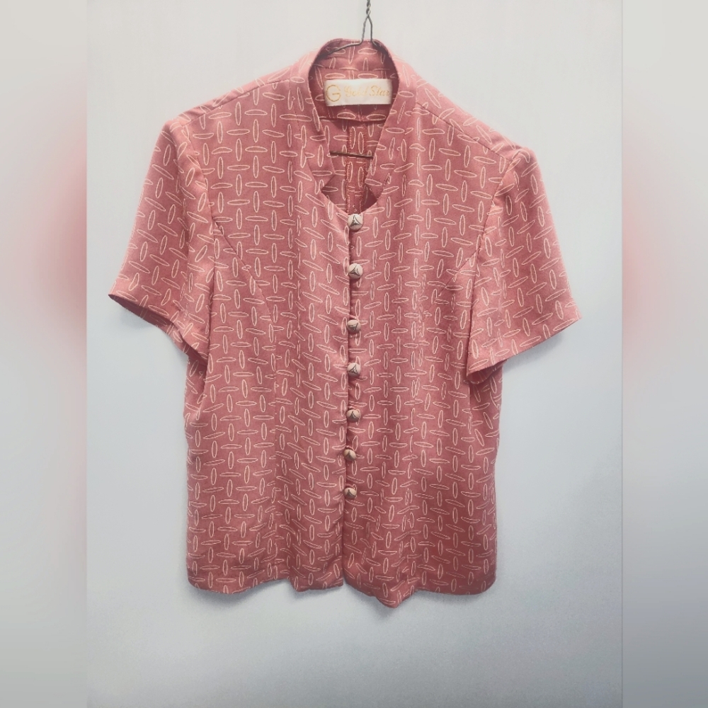 Y2K Style Button Up Peach Shirt With Funky Pattern